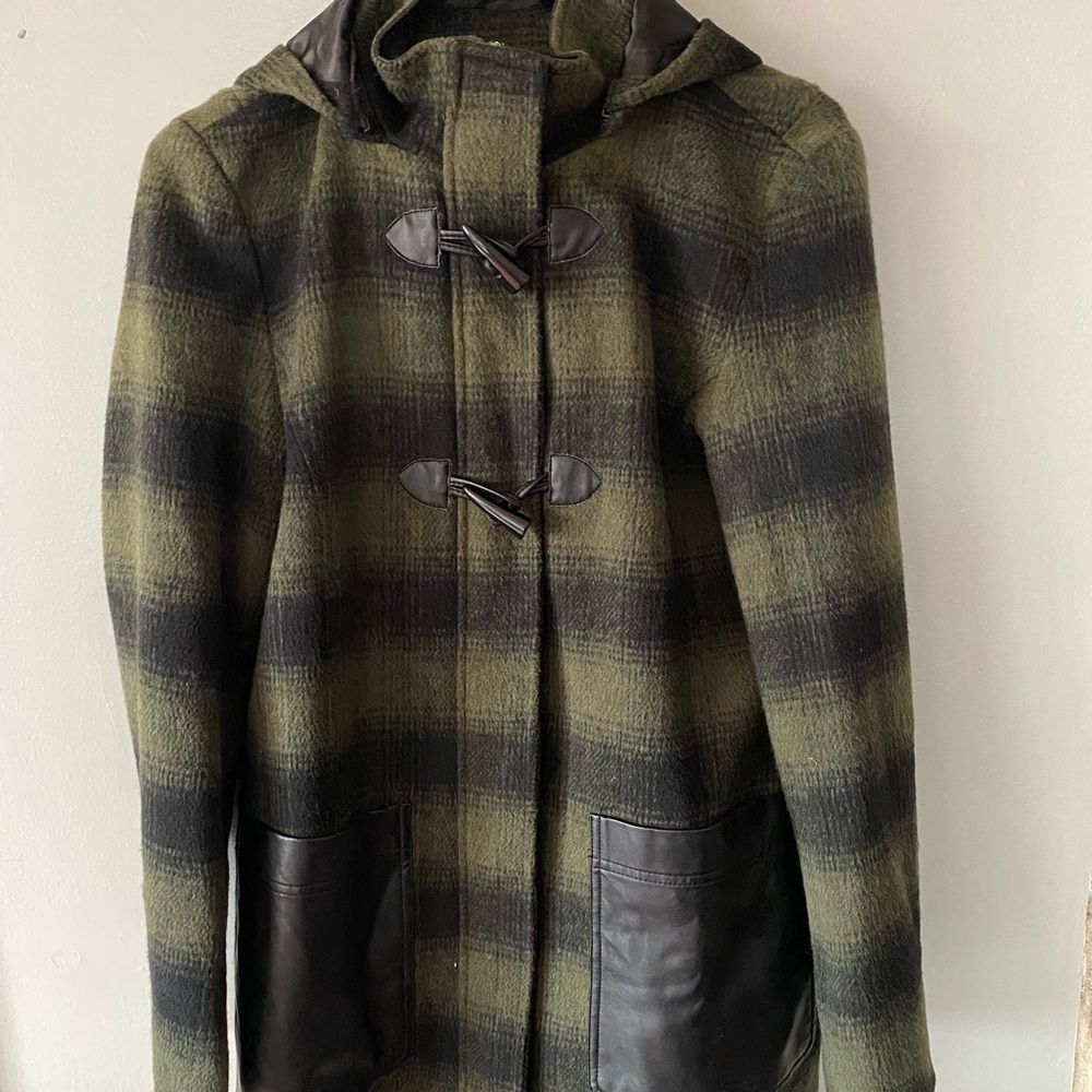 Weatherproof Green Plaid Pea‎ Coat hooded women’s S